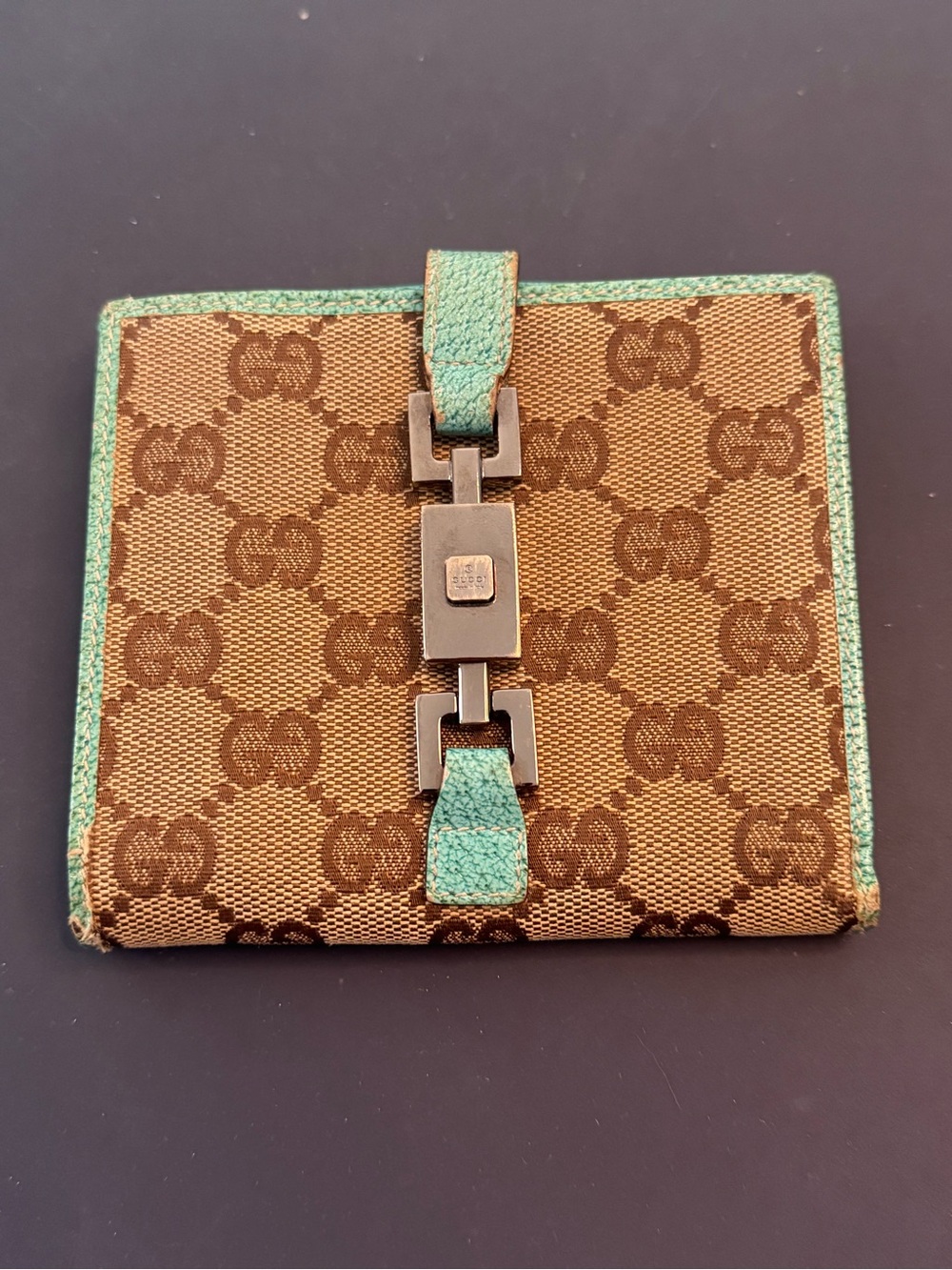 Vintage Jackie GG Gucci Wallet Lined with Teal Leather
